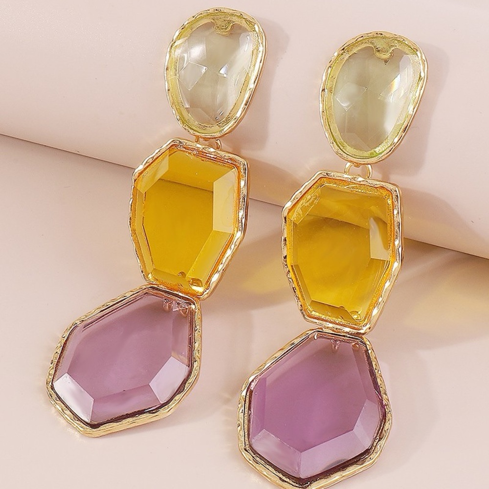 3-Tiered Multicolored Resin Drop Dangle Earrings- NWT
